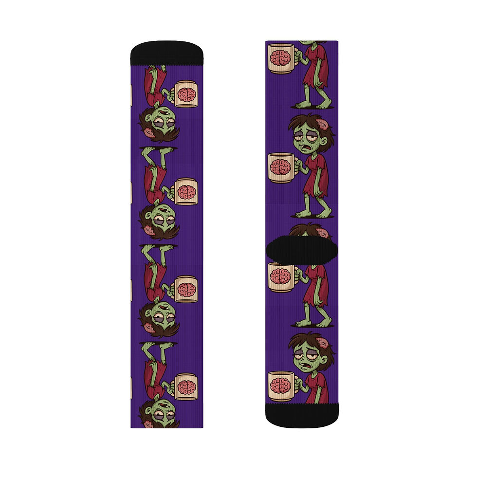 Thumbnail: Sublimation Crew Socks with Graphic Zombie Mom Design, Purple