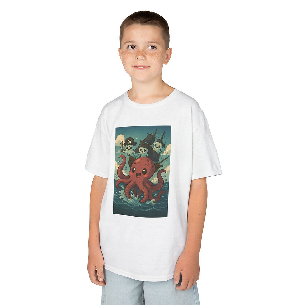 Thumbnail: cartoon Kraken attacking pirate shirt with ghosts on a t-shirt