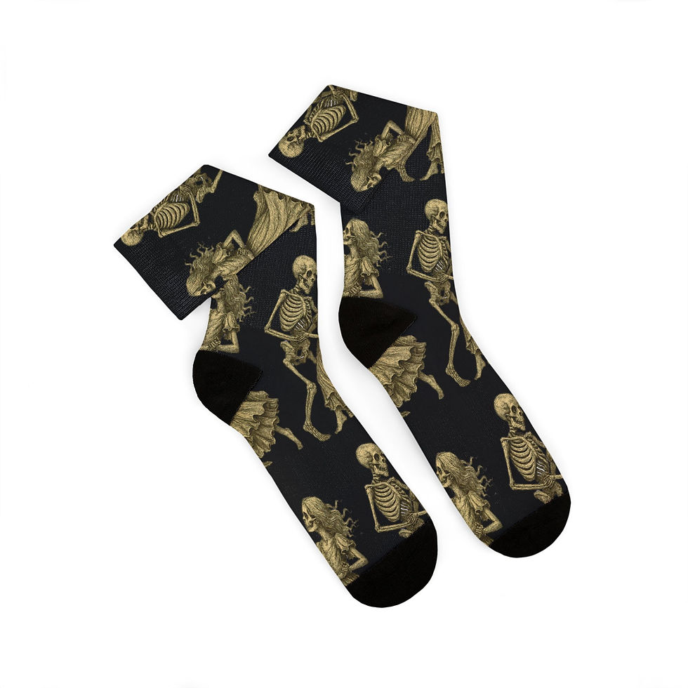 Thumbnail: Sepia Dancing Skeleton Sublimation Socks for Halloween & Goths