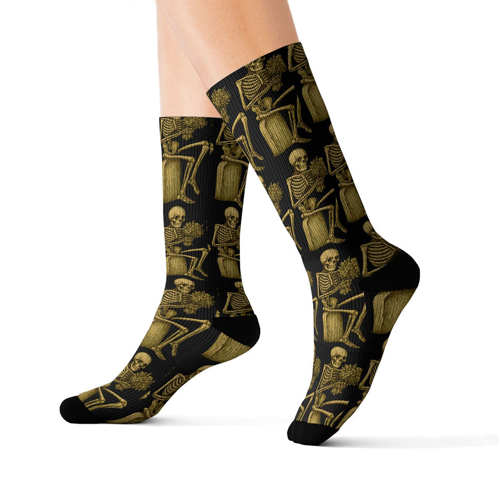 Thumbnail: Vintage Skeleton Pattern Crew Socks, Gothic Graphic Novelty Socks