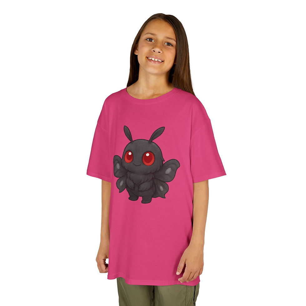 Thumbnail: kawaii chibi style cartoon Mothman on a t-shirt