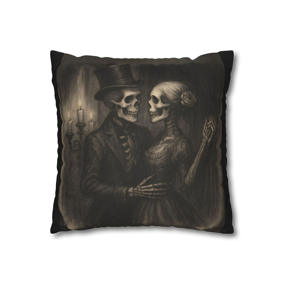Thumbnail: Gothic Skeleton Couple Pillow Cover, Vintage Romance