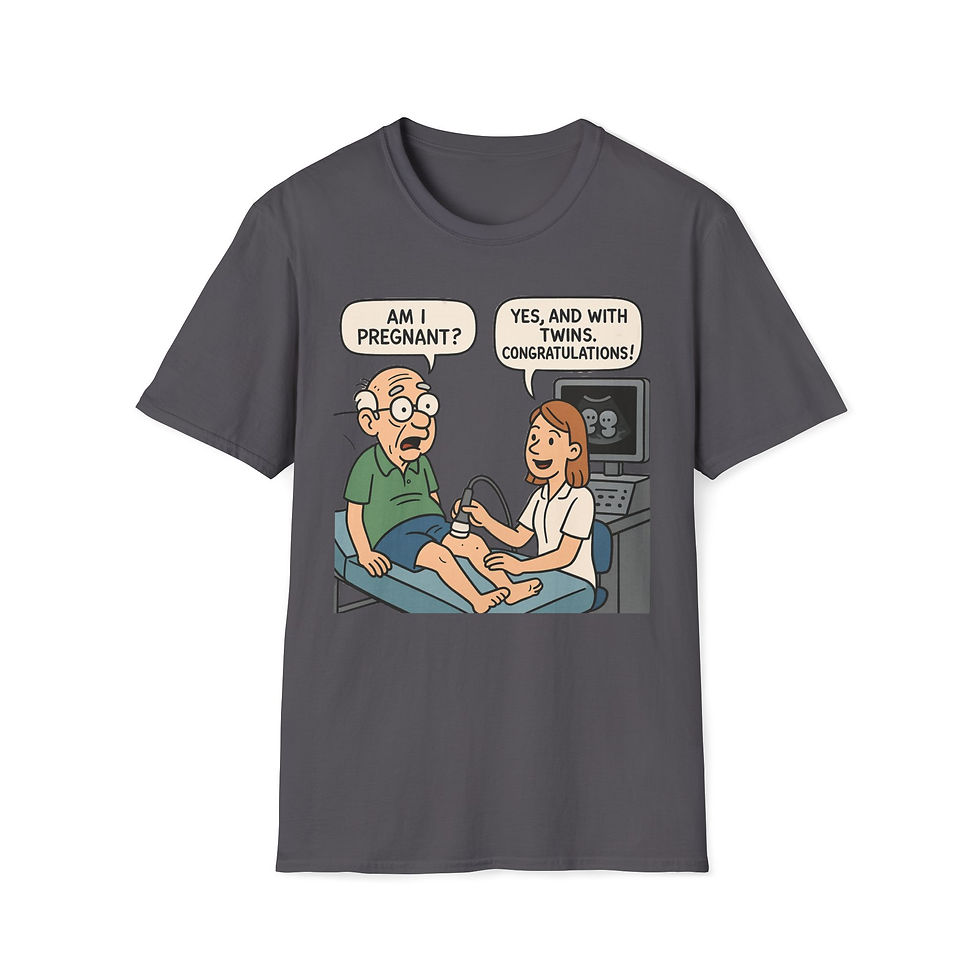 Thumbnail: Ultrasound Surprise: Cartoon Old Man Pregnant With Twins Scene Tee