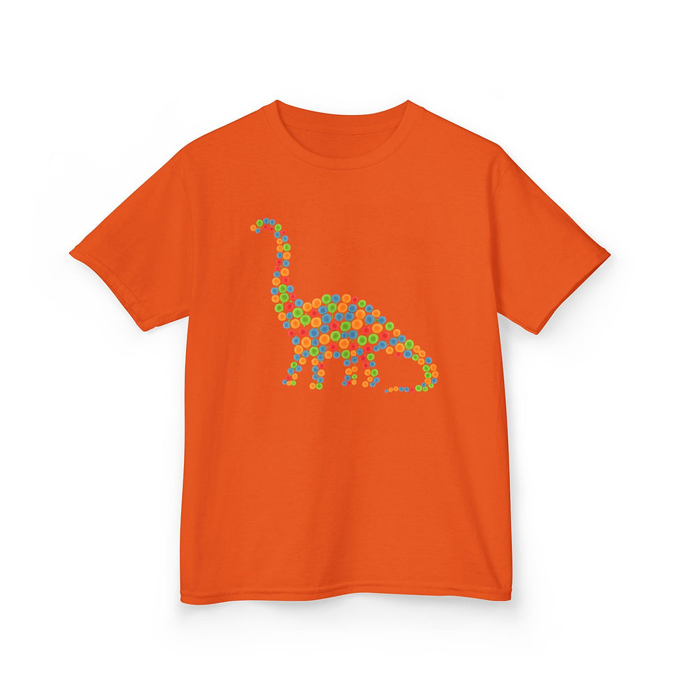 Thumbnail: orange tee of brachiosaurus silhouette made of multicolored dots