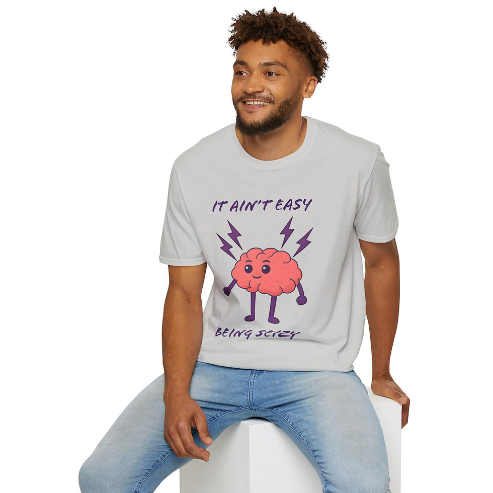 Thumbnail: Cartoon brain with electric bolts bold text It ain't easy being seizy on a t-shirt