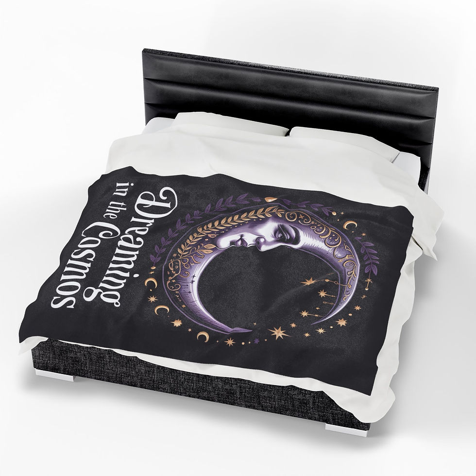 Thumbnail: Dreamy Crescent Moon Plush Blanket with Cosmic Stars and Ornate Details