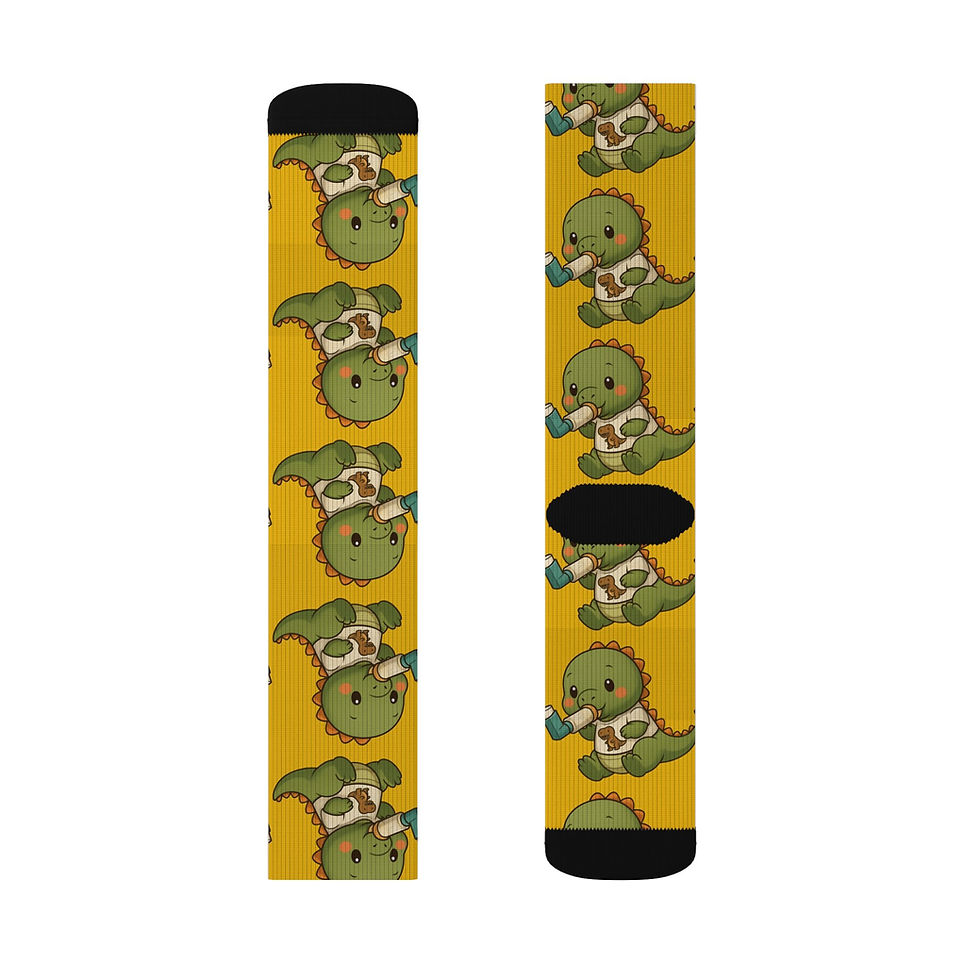 Thumbnail: Yellow Crew Socks with Cute Dino Using Inhaler with Spacer