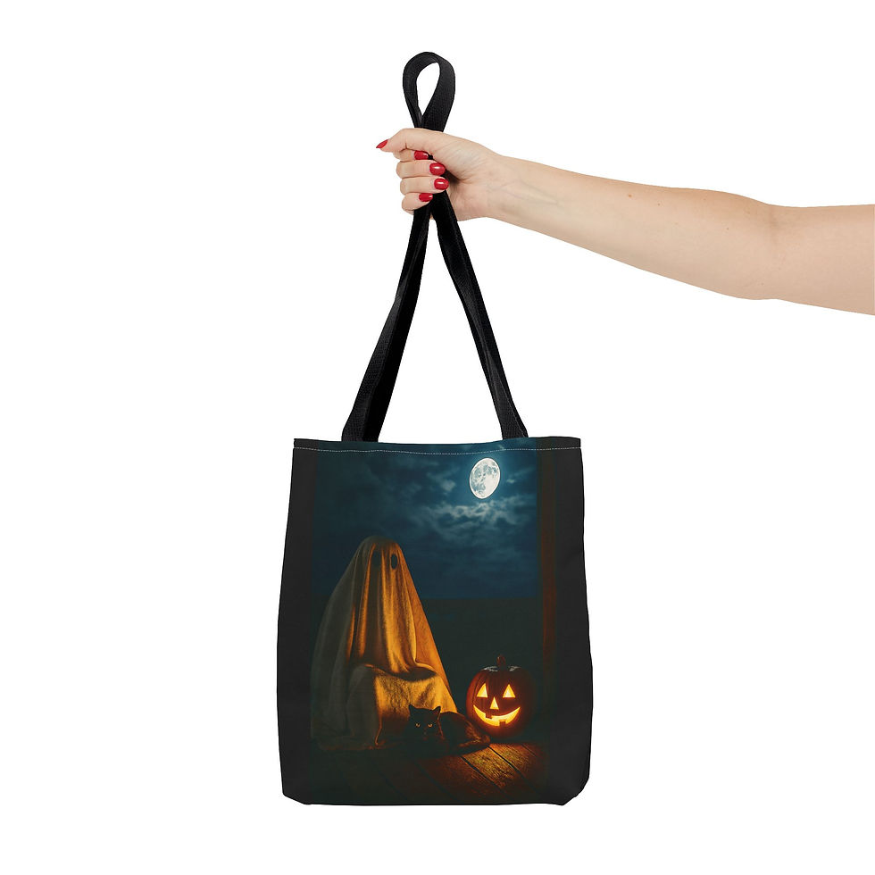 Thumbnail: Ghosts, Gourds & Purring Lords, Halloween Tote Bag with Sheet Ghost & Black Cat