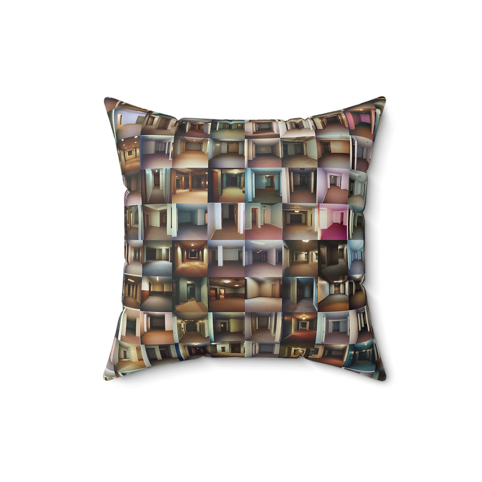 Thumbnail: Liminal Space Throw Pillow, Surreal Back Rooms Grid Design for Modern Home Decor
