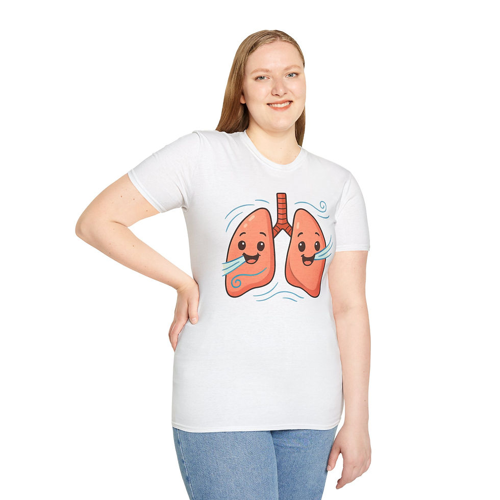 Thumbnail: white tee with cartoon smiling breathing lungs