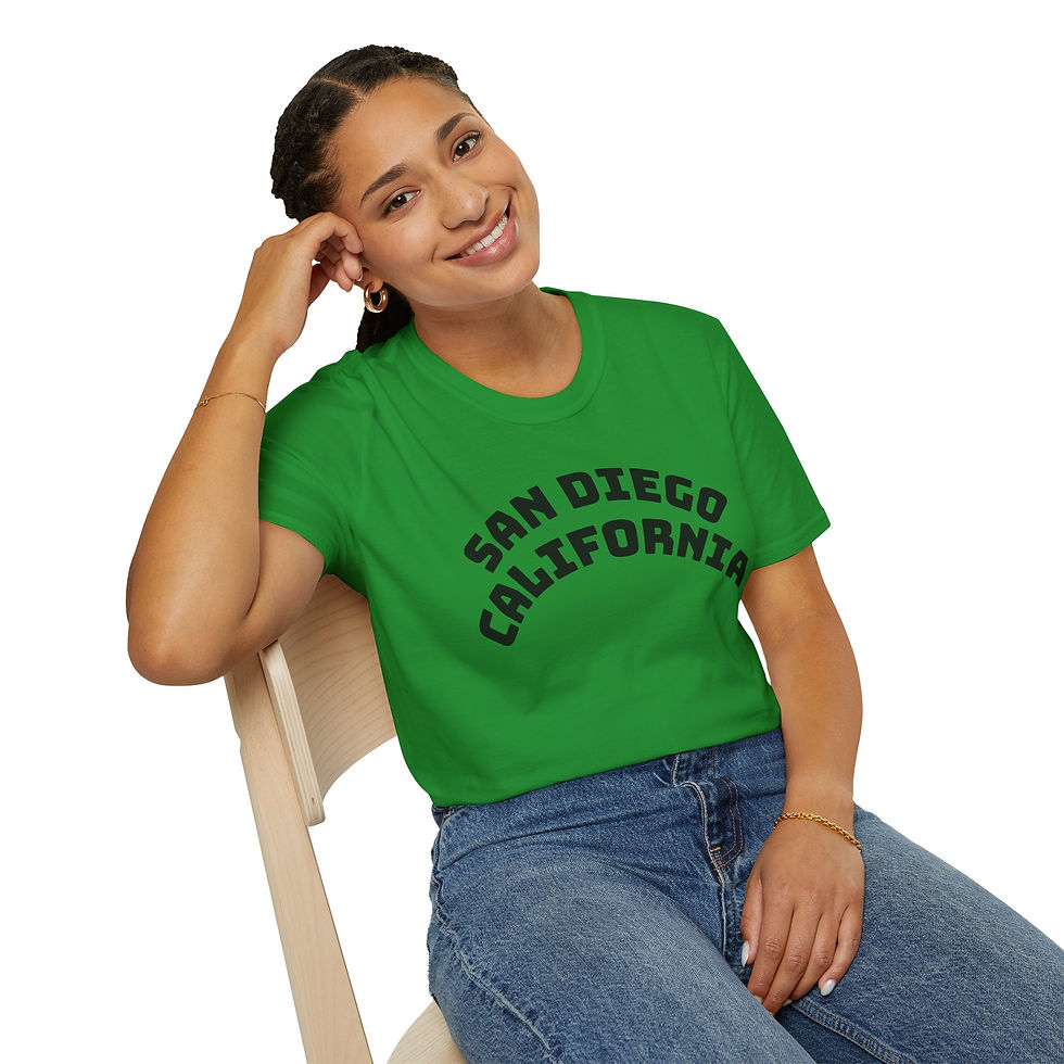 Thumbnail: Bold arched text San Diego California on a t-shirt
