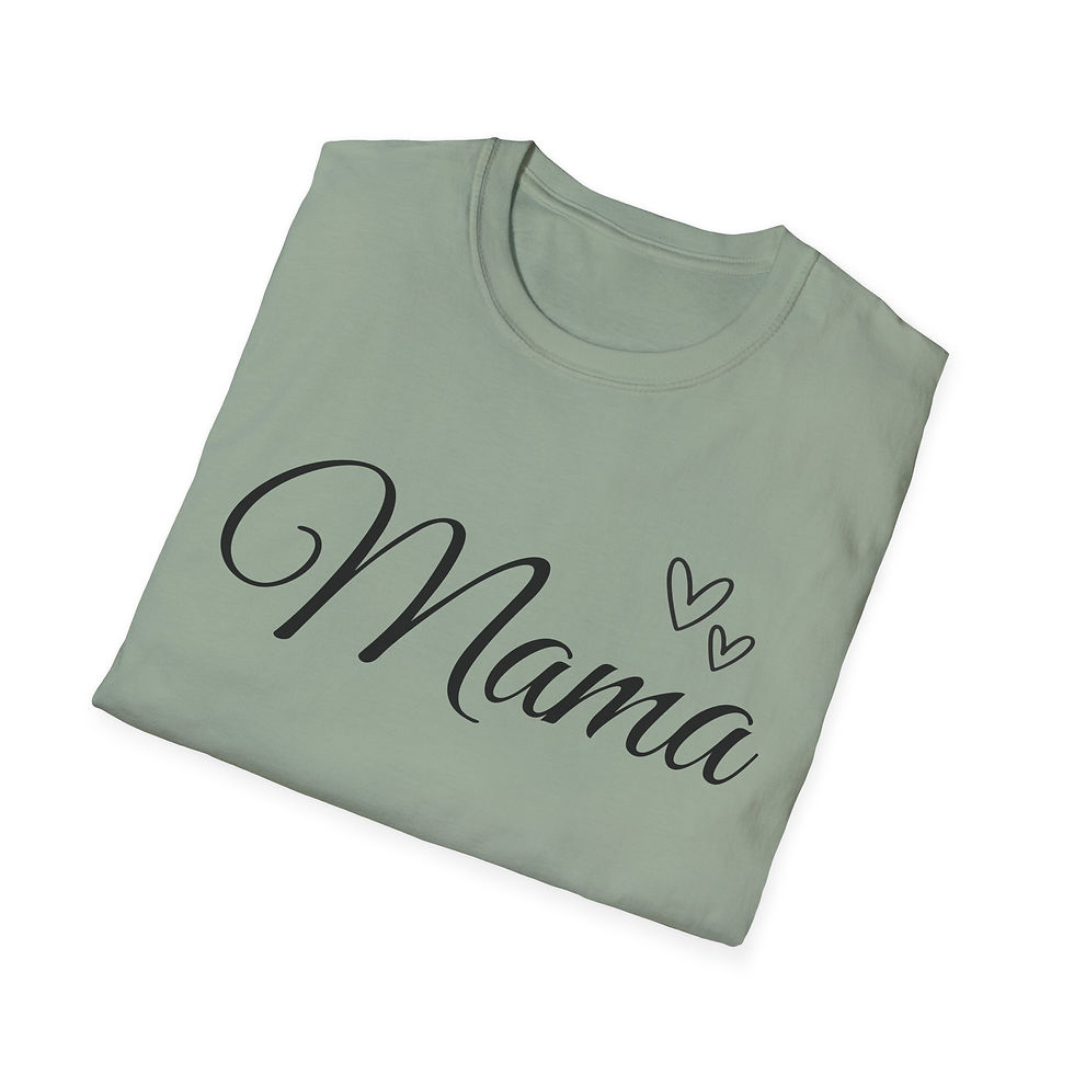 Thumbnail: Bold cursive text Mama with hearts on a t-shirt