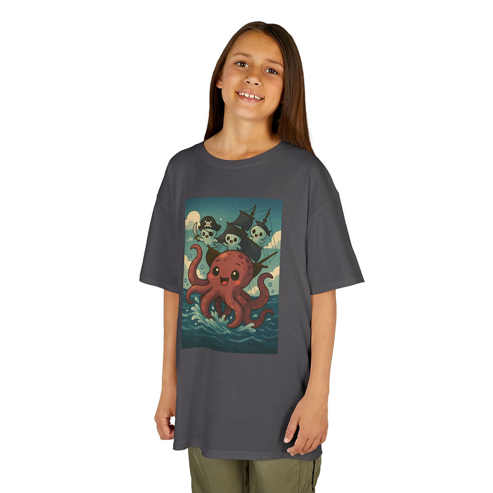 Thumbnail: cartoon Kraken attacking pirate shirt with ghosts on a t-shirt