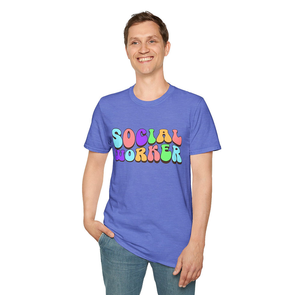 Thumbnail: bold colorful bubble text Social worker on a t-shirt