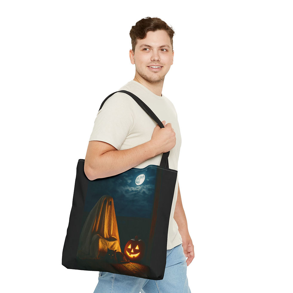 Thumbnail: Ghosts, Gourds & Purring Lords, Halloween Tote Bag with Sheet Ghost & Black Cat
