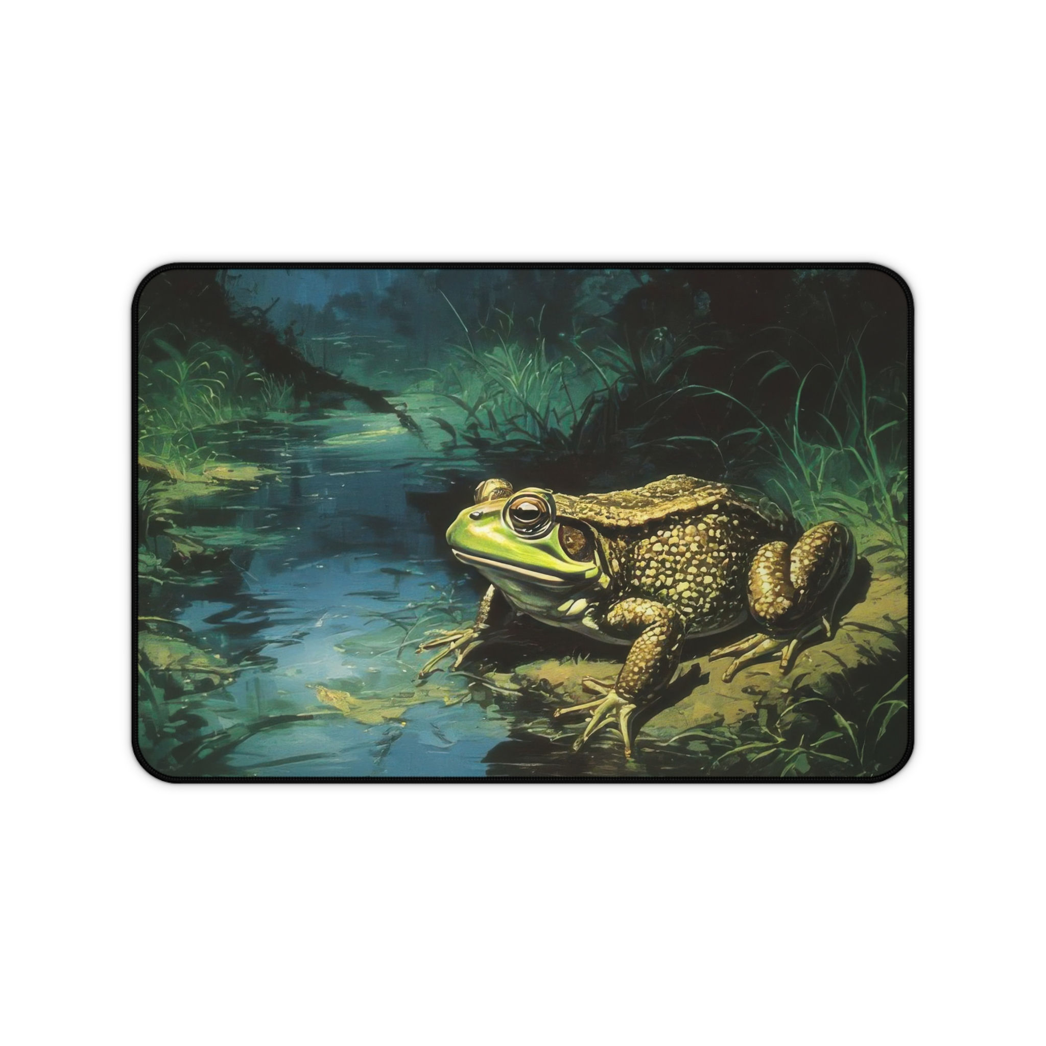 Vintage Style Frog-Pond Illustration Desk Mat| Amphibian Artwork Mousepad