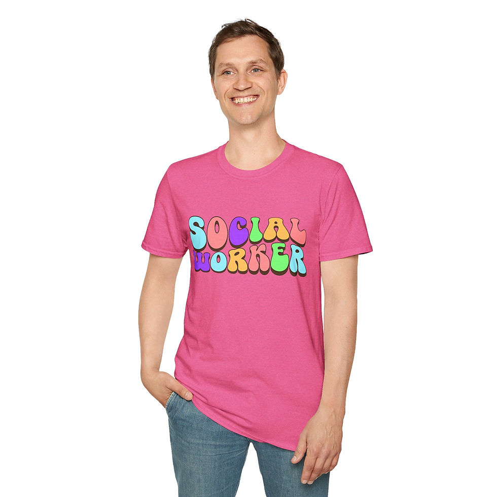 Thumbnail: bold colorful bubble text Social worker on a t-shirt