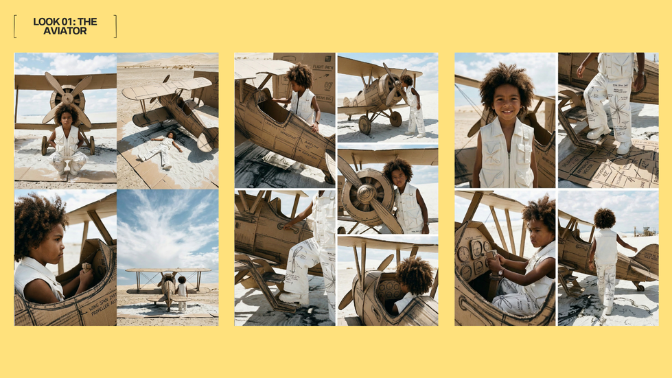 Collage of a person with a vintage airplane.