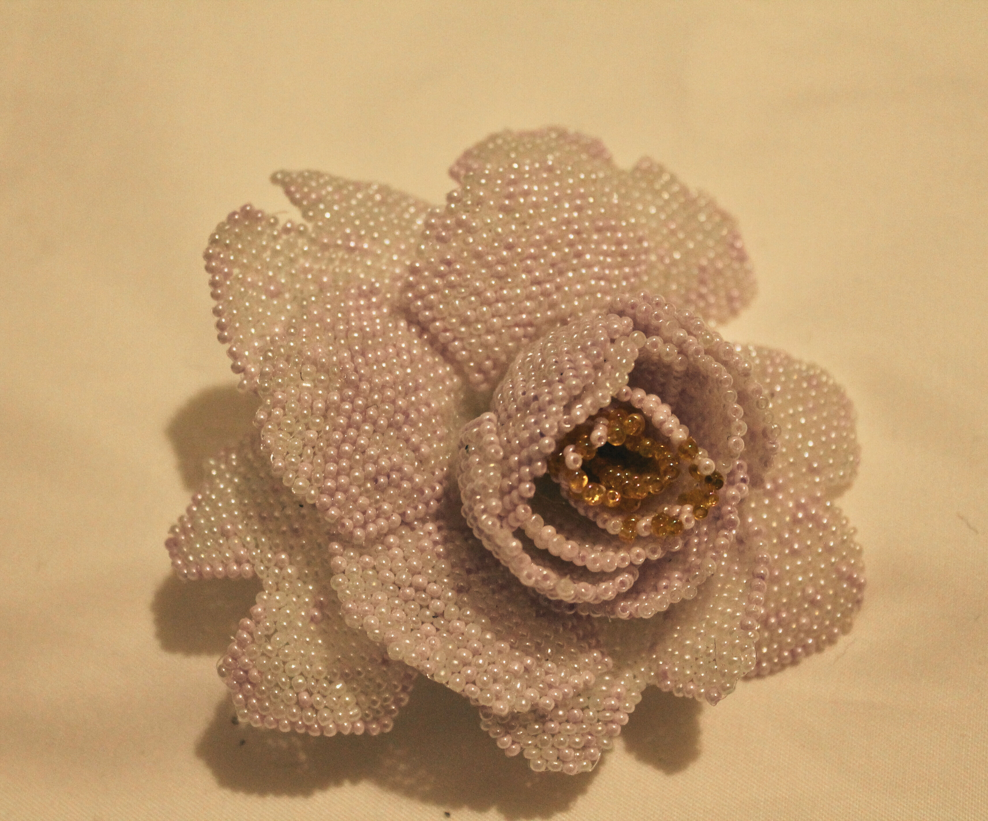 Handcrafted Rose Brooch -Soft Lavender & Dark Mustard