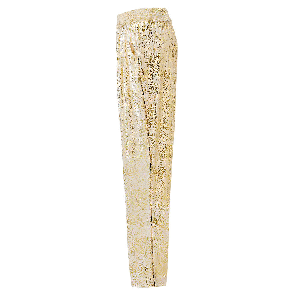 Thumbnail: by moumi, leopard, trousers, capri, cotton, velvet, cream, ecru, screen print, gold, foil, silkscreen