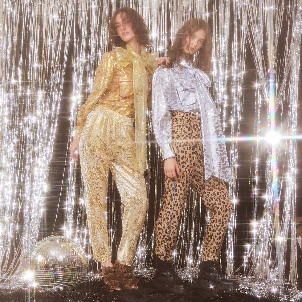 Thumbnail: by moumi, leopard, trousers, capri, cotton, velvet, cream, ecru, screen print, gold, foil, silkscreen