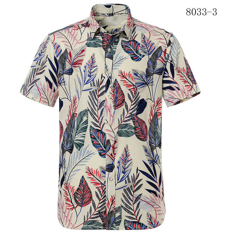 Thumbnail: 2022 Cotton Hawaiian Print Short-sleeved Shirt Men&amp;#039;s European Size Bea