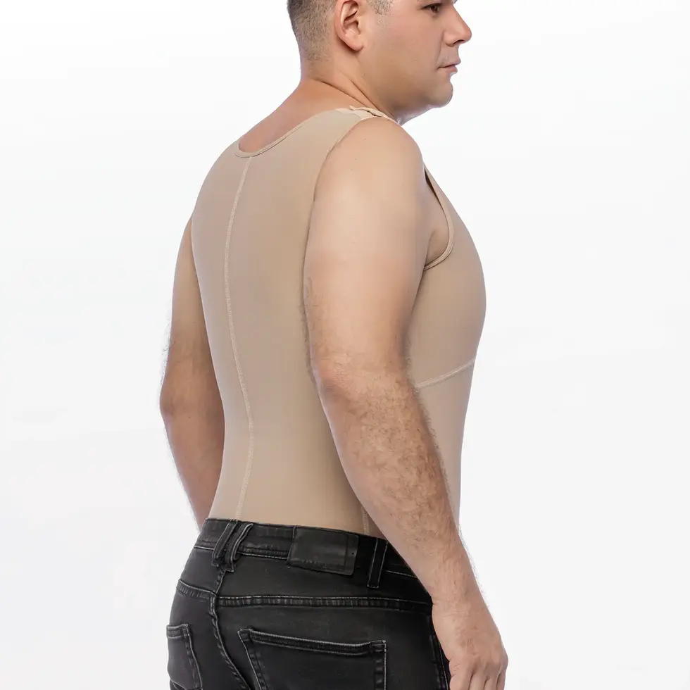 Man wearing a compression undershirt Soft Compression Full Girdle Zipper Shaper Bra - 635 on white background.