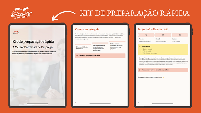 exemplo de 3 páginas do kit de preparação rápida para entrevistas de emprego