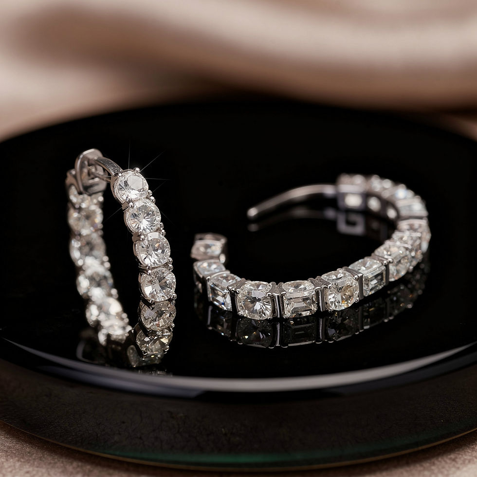 Miniatura: Moissanite hoop earrings, 925 silver white gold plated