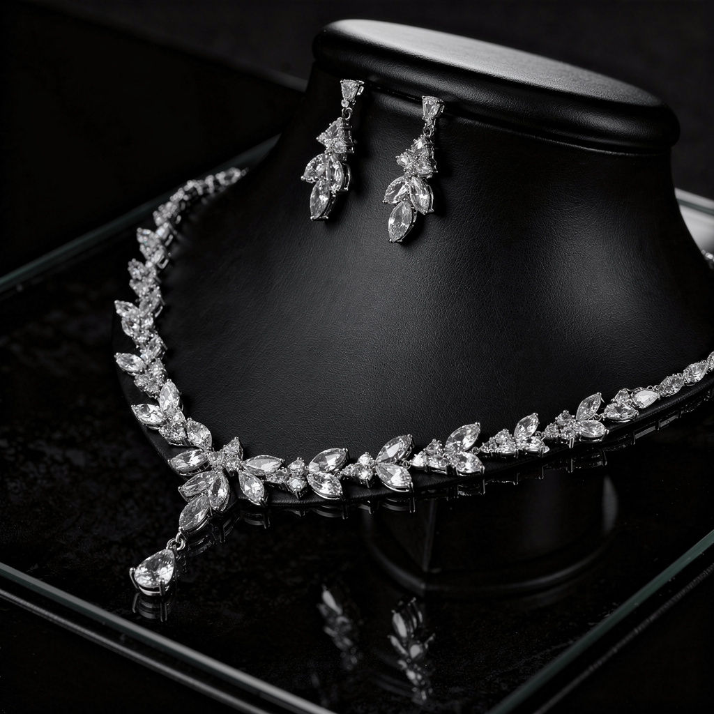 Bridal necklace and earring set with crystal pendant