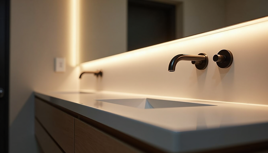 vanity plumbed from backsplash