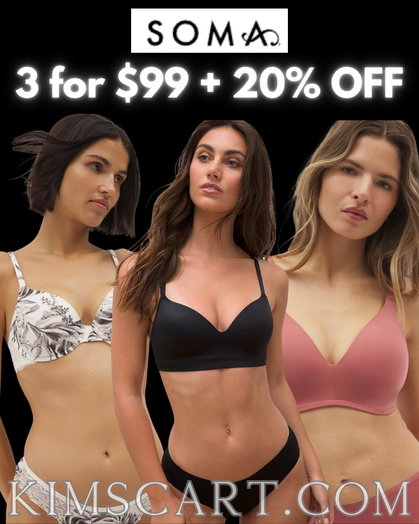 LAST DAY TO SCORE!!!!  It’s the BEST time to buy Bras!!! 3 for $99 + 20% OFF over at Soma. 🔗⬇ Add 3 Bras to your cart and add code 56613 at checkout