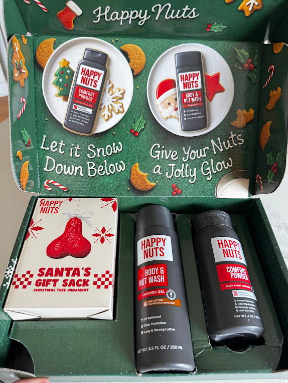 The perfect gift for any guy on your list. Happy Nuts Holiday Anti Chafing Deodorant Festive Essentials Bundle Kit under $25 Today!