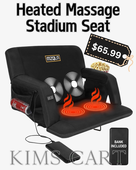 🎁Gift Idea!!🎁 Nice gift option for Sports Parents or Grandparents: Heated Massage Stadium Seat, 25 Inch Bleacher Chair with 10000mAh Portable Bank