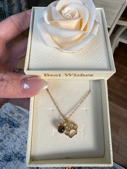 🐾GIFT IDEA!!!🐾 I know you can't see it in this pic, but when you look at the projection pendant on this necklace inside is a photo of my Benji!!! This would make the SWEETEST gift.