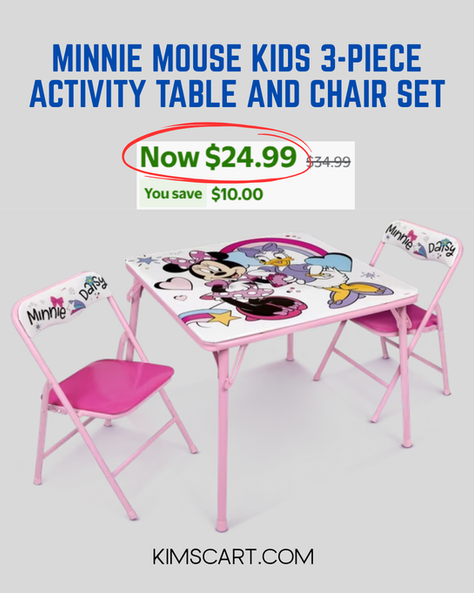 Minnie Mouse Kids 3-Piece Activity Table and Chair Set - over 500+ sold yesterday!  Just $24.99!