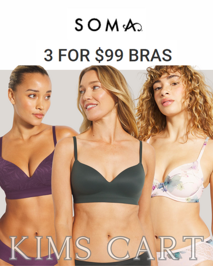 Ladies, when's the last time you bought new bras??  If you can't remember = it's TIME!!  Head over to Soma to score Bras 3 FOR $99, saving almost $100 off the regular price.  💞 
