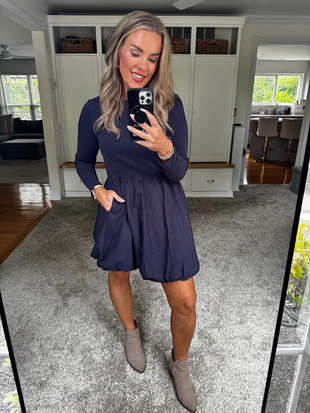 I just adore this Long Sleeve Bubble, A-Line Mini Dress with Pockets 💙 40 % O F F today!!