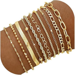 10 piece 14K gold plated stackable bracelet set