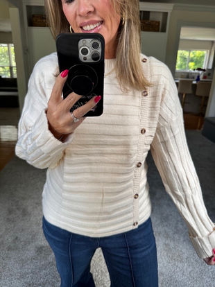 45% OFF this stylish striped button sweater!! ๐
