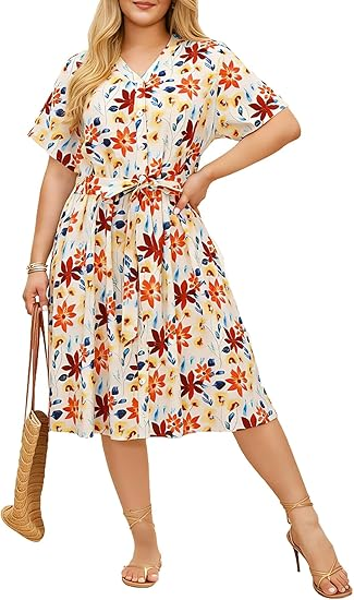 HALF OFF Plus Size Midi Dresses WITH Pockets!!  Sizes XL-5XL 🙌