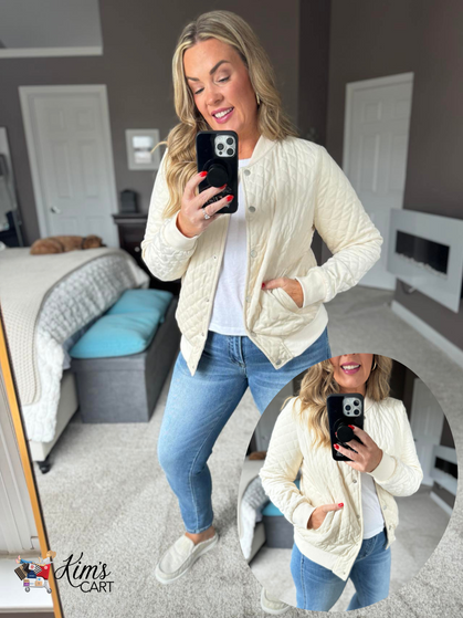 You guys. GET. THIS. JACKET!!! It's PERFECT for Spring!! Super soft, quilted Bomber Jacket 50% OFF Today.