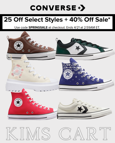 Fantastic DEALS on Chucks!!!  25% OFF Select Styles + 40% OFF Sale* Use code SPRINGSALE at checkout.
