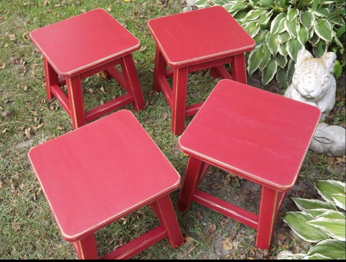 painted children's stool, farmhouse side table, solid wood,