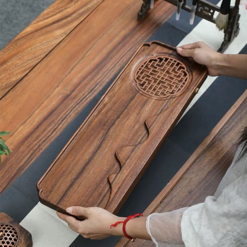 Thumbnail: Handcrafted Wood Tea Tray with build-in water storage