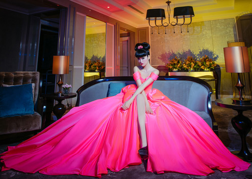 Georges Chakra dressed Jessica Minh Anh at the press conference for her new action movie. Photos taken at The Caravelle Saigon. 