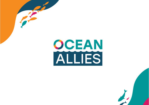 Ocean Allies logo featuring vibrant marine life and ocean-themed graphics, symbolizing partnership, conservation, and global ocean impact.