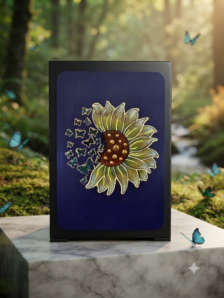 Thumbnail: Seeds of Remembrance | Handcrafted Sunflower Butterfly Memorial Urn