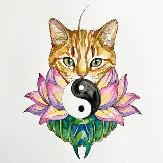 Leather journal with colored cat lotus yin-yang illustration