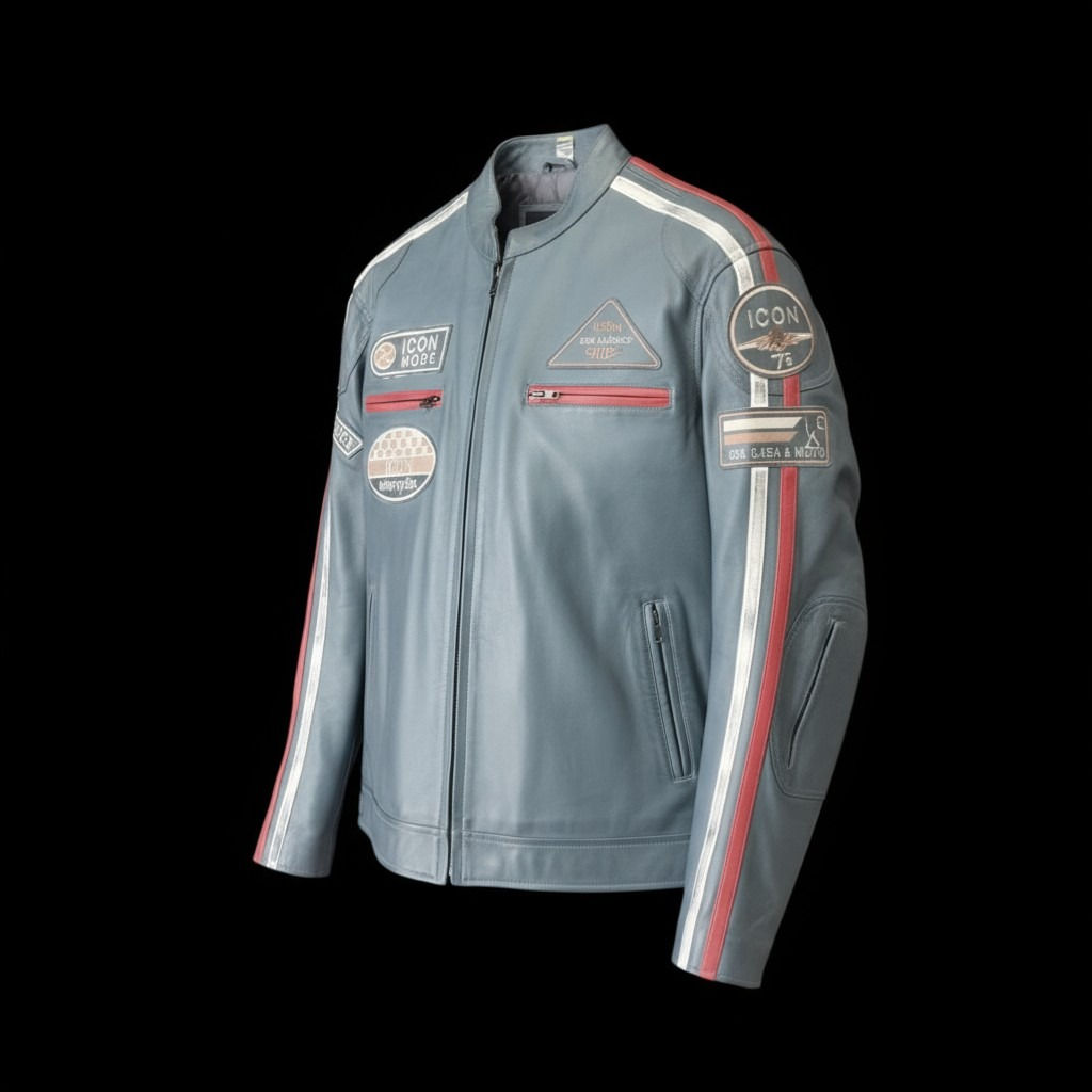 Campera de Cuero Biker para Hombre Azul Marino